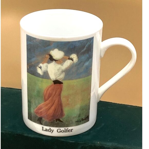 Lady Golfer Guy Buffet Pursuit of Leisure Tall China Porcelain coffee Tea Mug - Picture 1 of 4